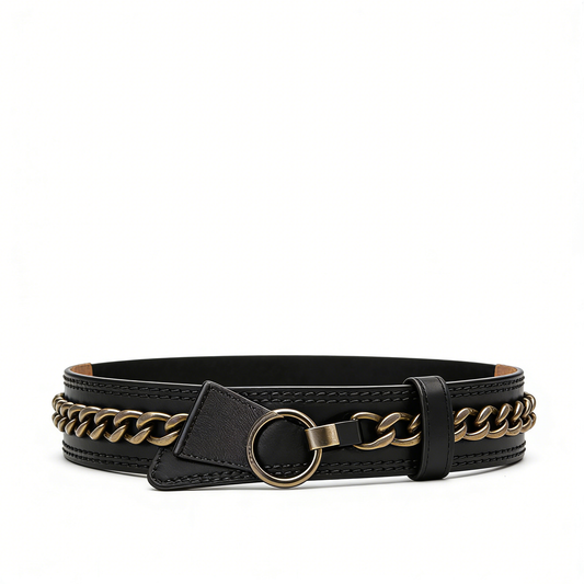 Modern Black Belt with Gold Chain & O-Ring Detail