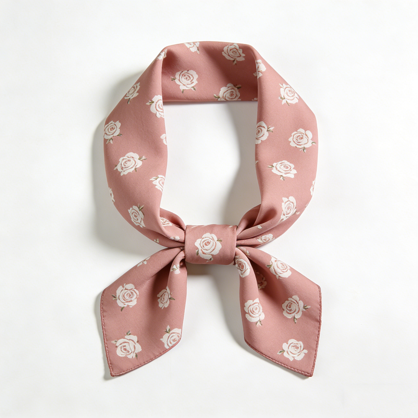 Pink Rose Print Fabric Bow Scarf