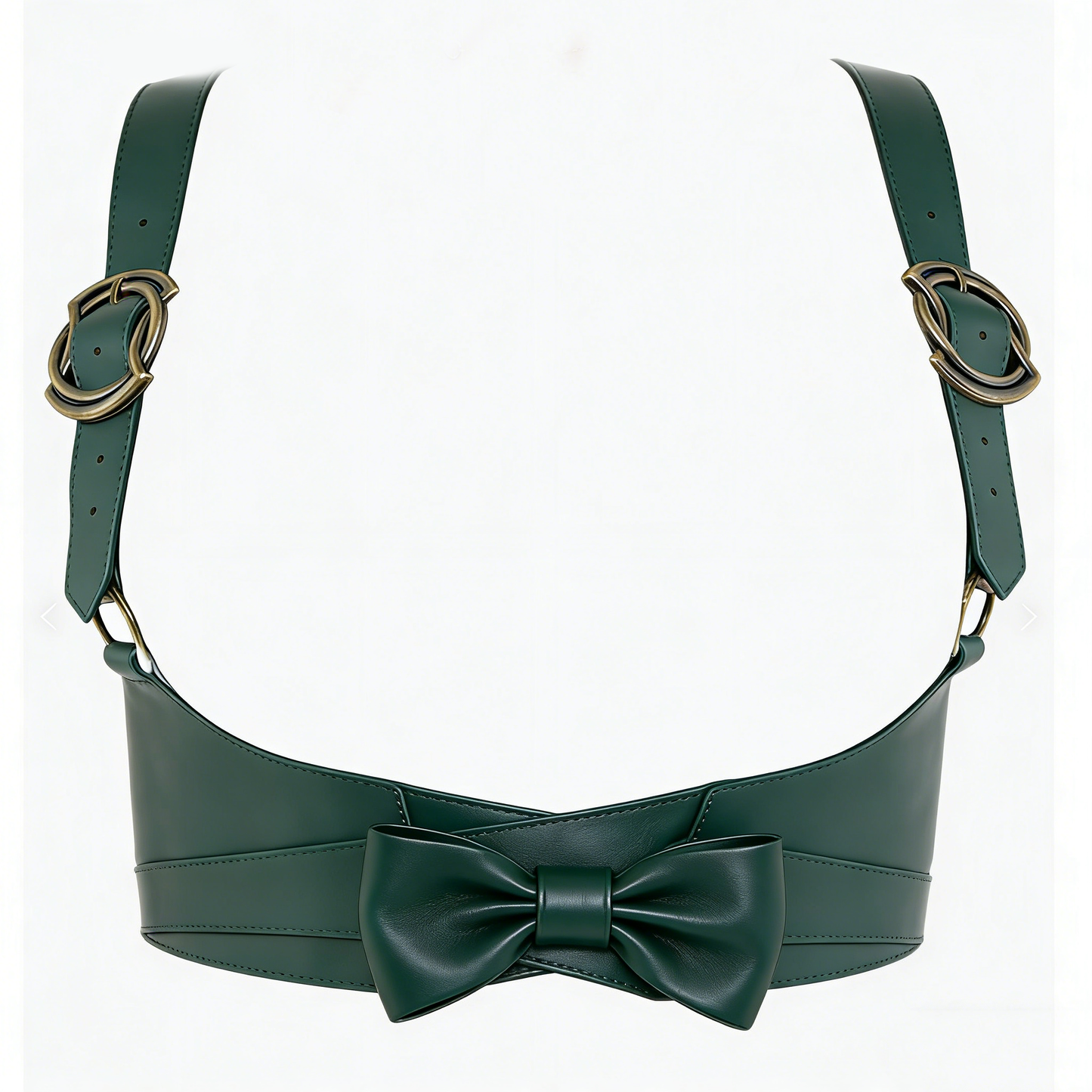 Emerald Green Leather Harness Belt with Bow