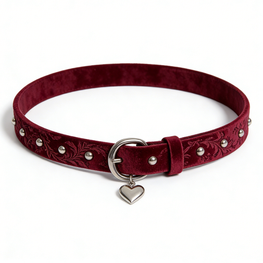 Burgundy Velvet Heart Choker Belt