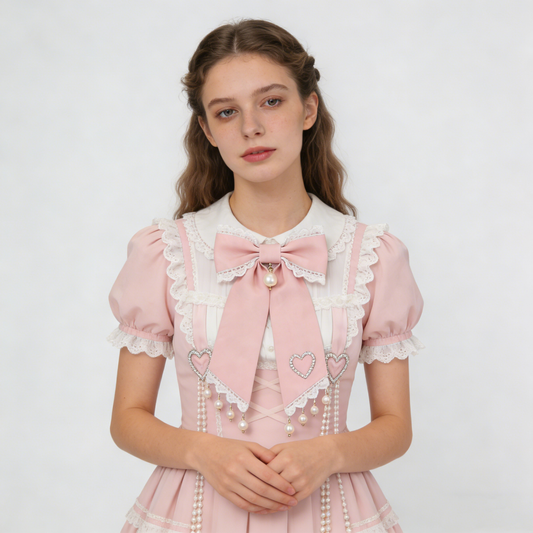 Pink Pearl Lace Bow Tie