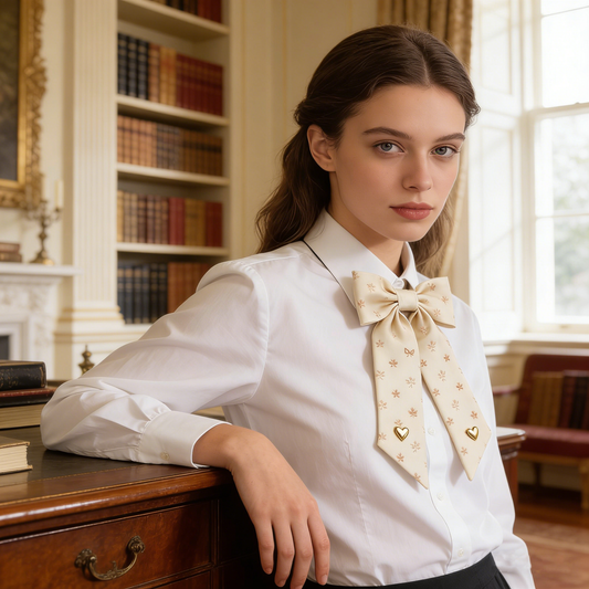 Beige Floral Heart Bow Tie