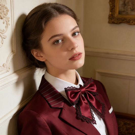 Red Wine-Colored Lace Bow Tie
