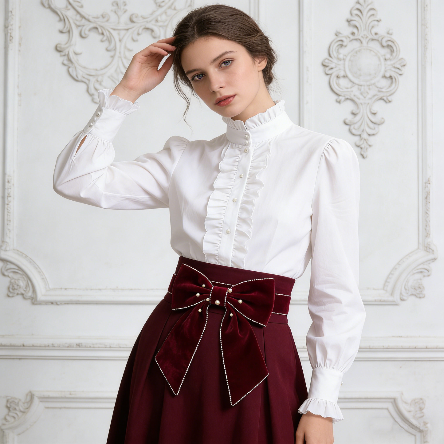 Burgundy Velvet Oversized Bow Waist Belt