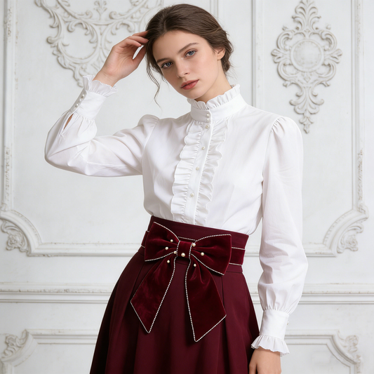 Burgundy Velvet Oversized Bow Waist Belt