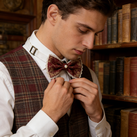 Burgundy Lace Bow Tie