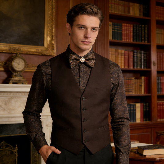 Pearl-Decorated Brown Bow Tie