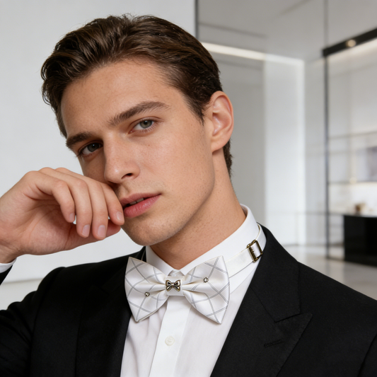 White Check Bow Tie