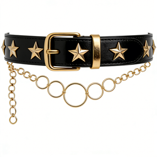 Black & Gold Star Studded Belt