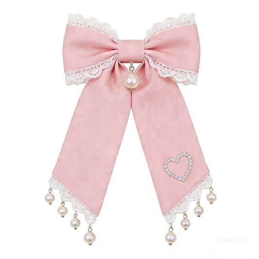 Pink Pearl Lace Bow Tie