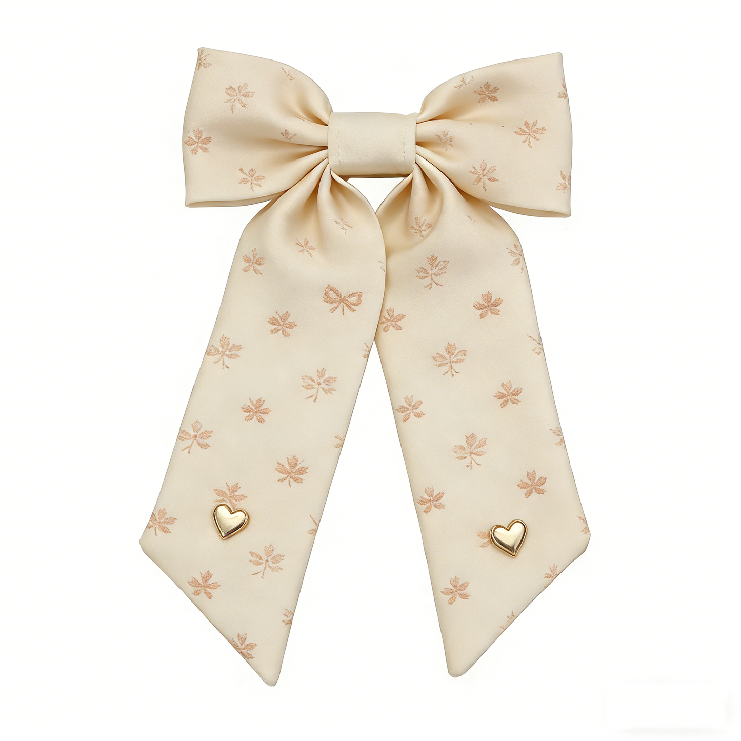 Beige Floral Heart Bow Tie