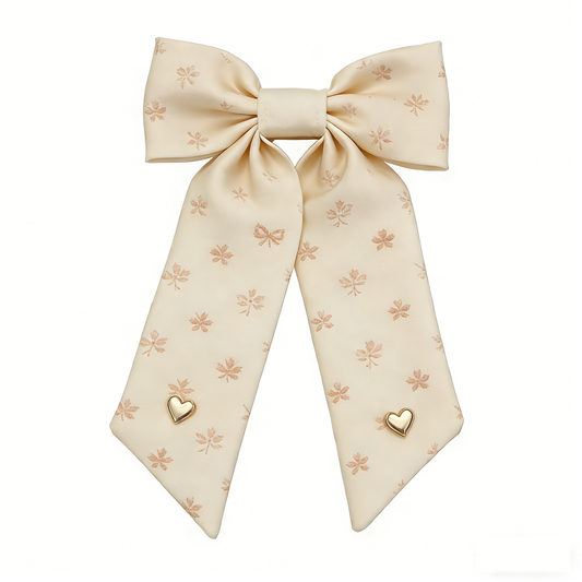Beige Floral Heart Bow Tie