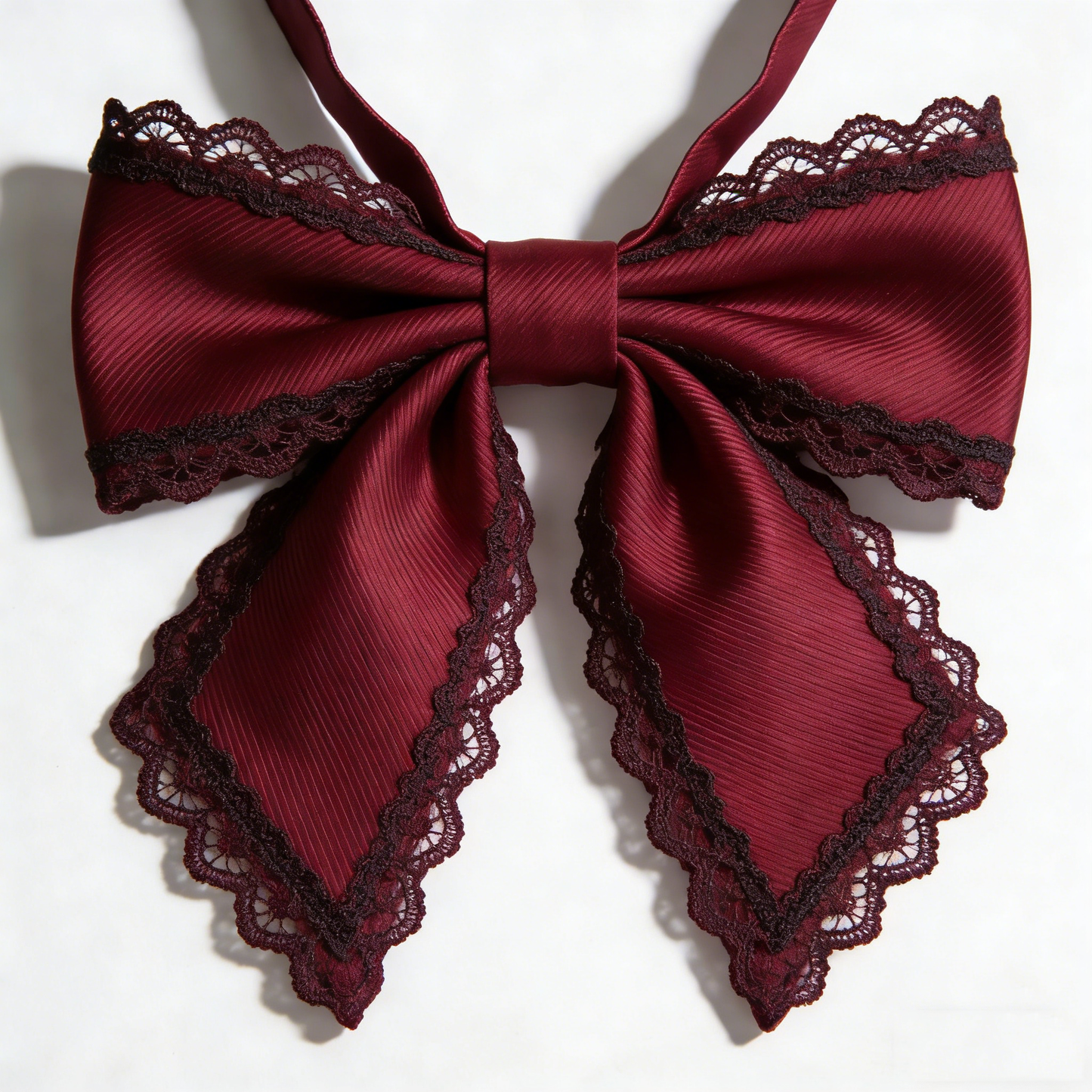 Red Wine-Colored Lace Bow Tie