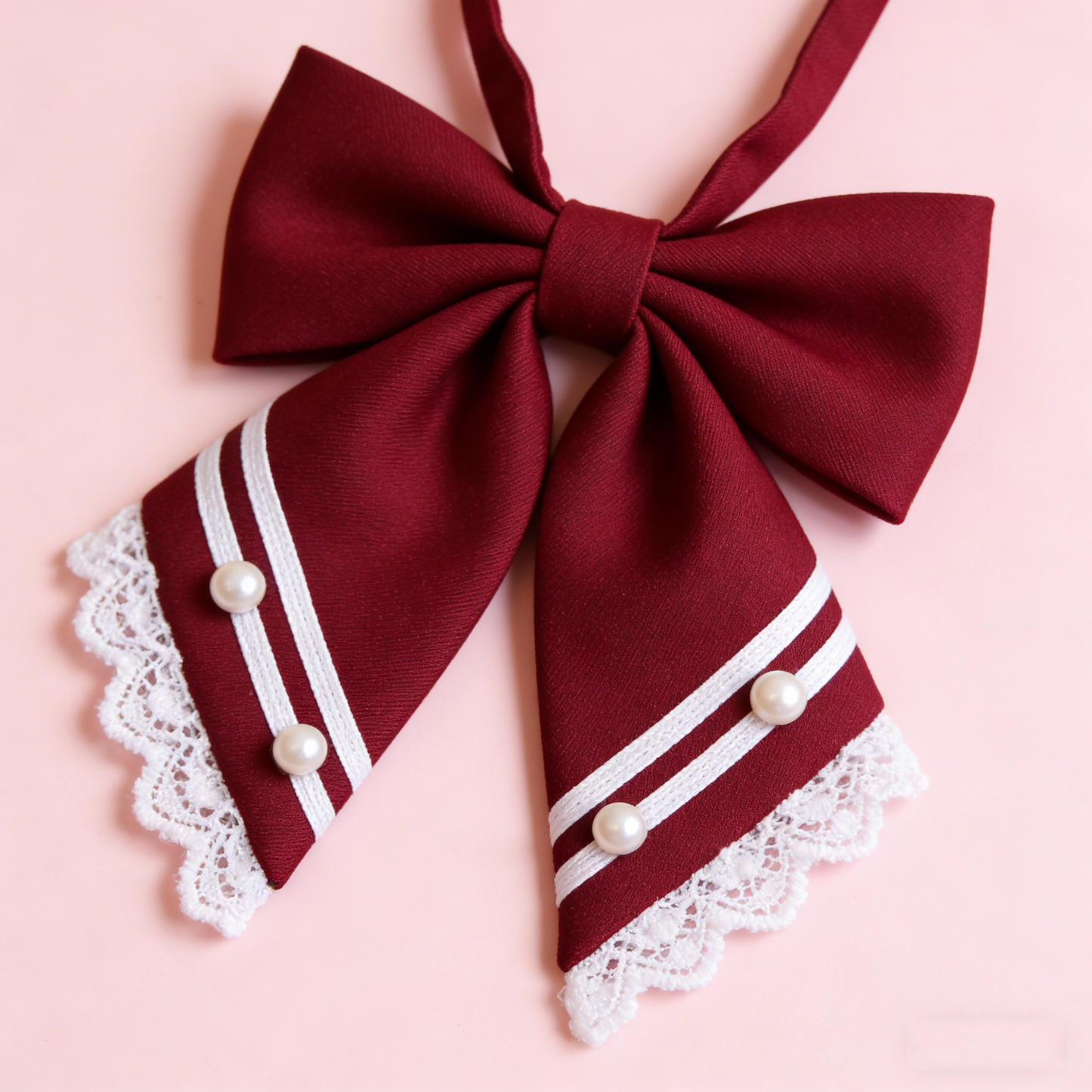 Burgundy Pearl Stripe Bow Tie