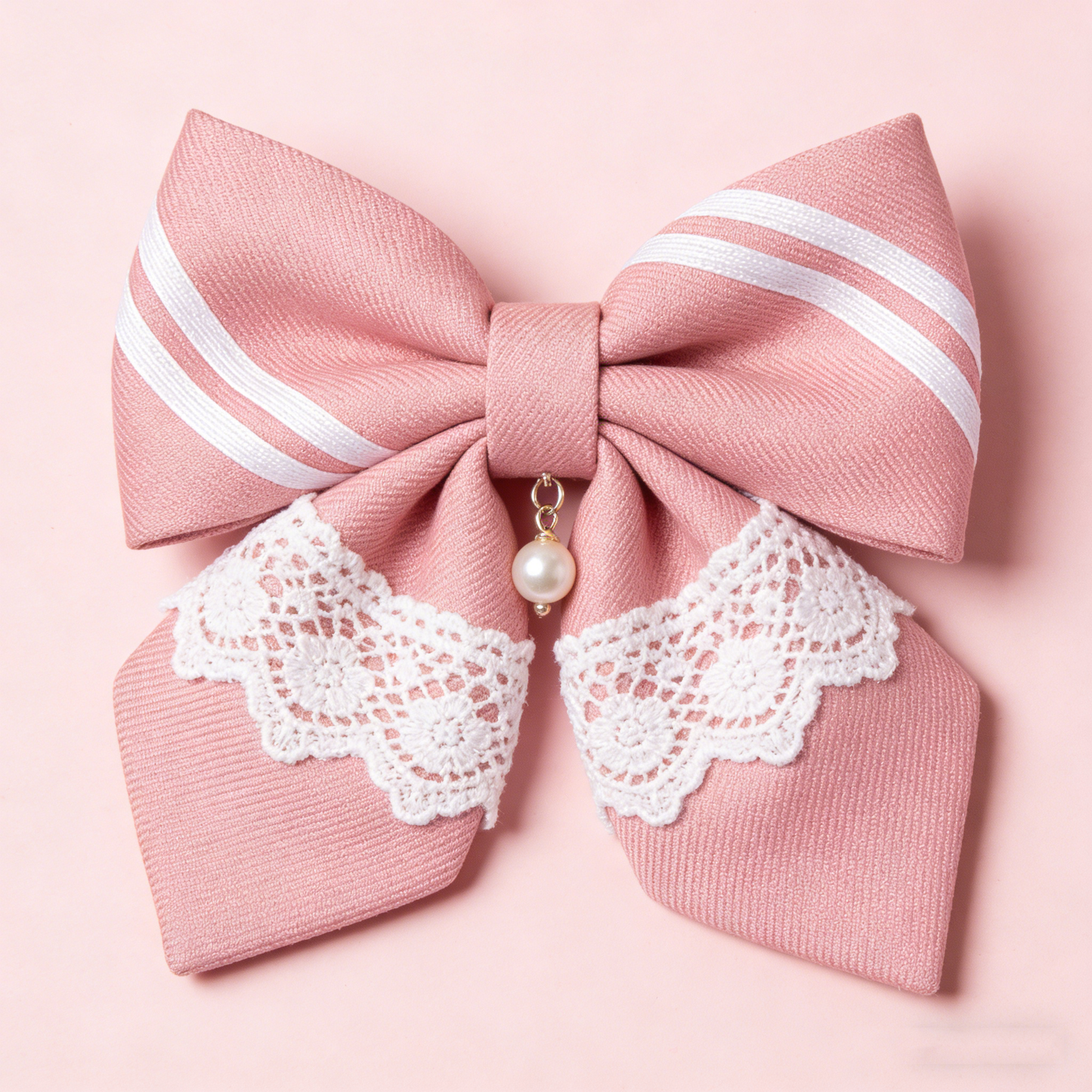 Soft Pink Bow with Lace & Pearl Accent