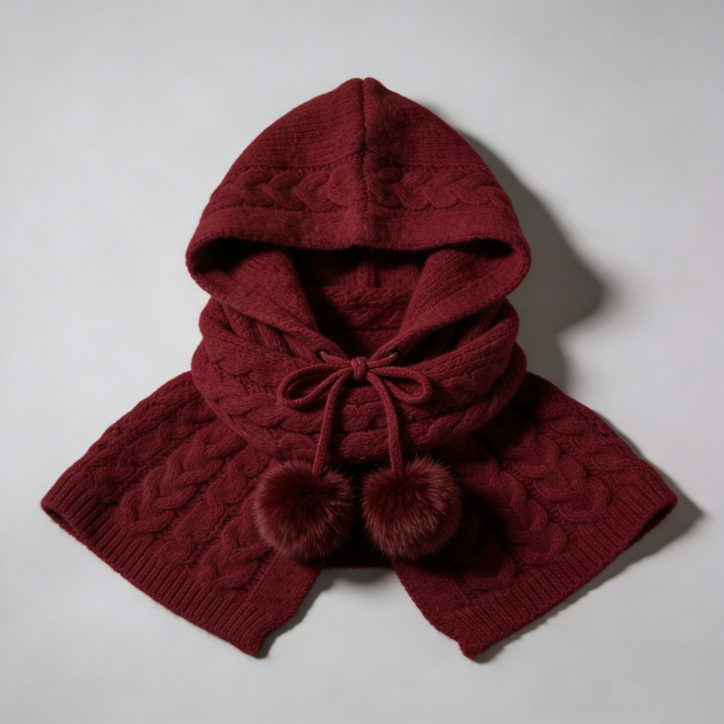 Burgundy Cable Knit Hooded Scarf