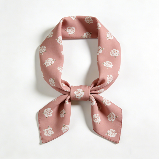 Pink Rose Print Fabric Bow Scarf
