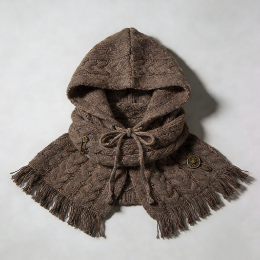Vintage Brown Fringe Hooded Scarf