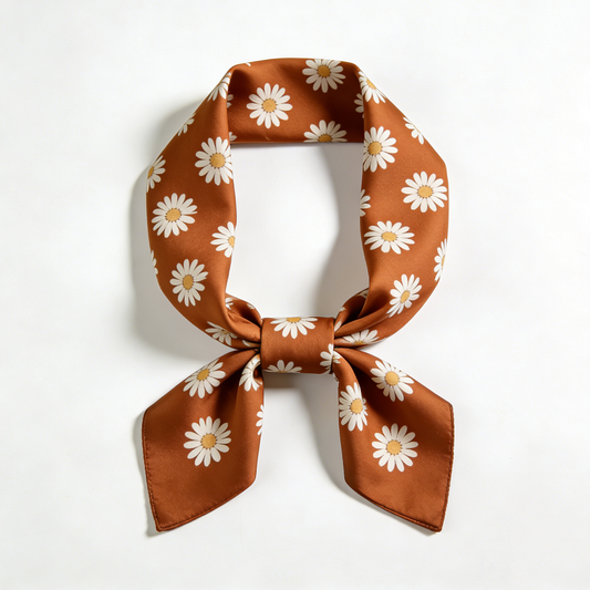 Brown Daisy Print Bow Scarf