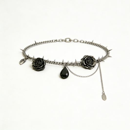 Black Rose & Thorn Chain Waist Belt