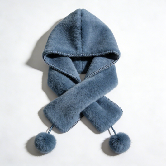 Slate Blue Furry Hooded Scarf