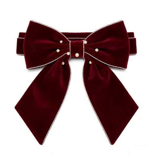 Burgundy Velvet Oversized Bow Waist Belt