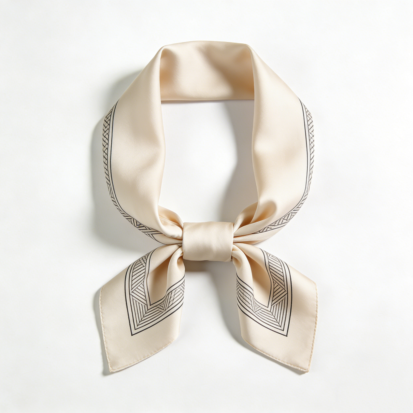 Beige Geometric Pattern Bow Scarf