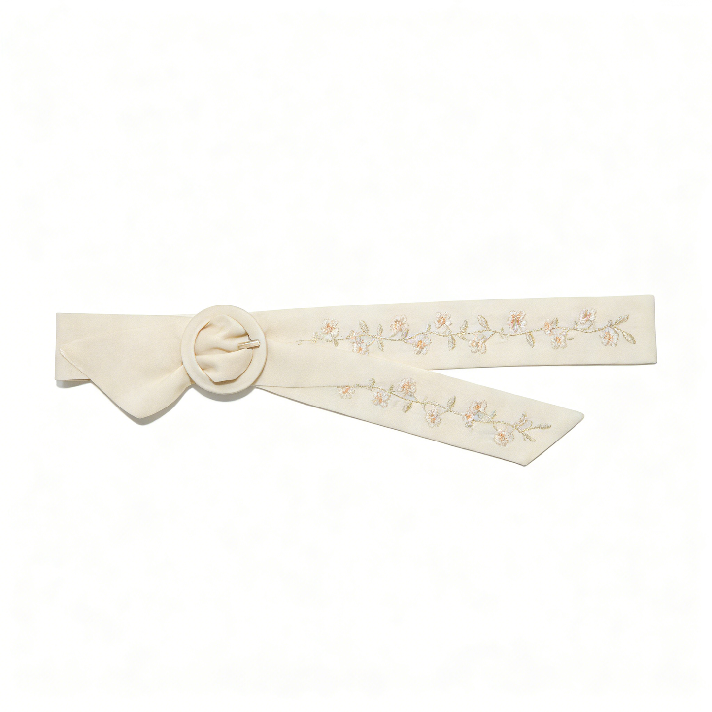 Ivory Velvet Belt with Butterfly & Pearl Detail