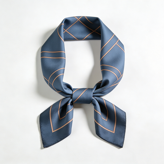 Navy & Gold Line Pattern Bow Scarf