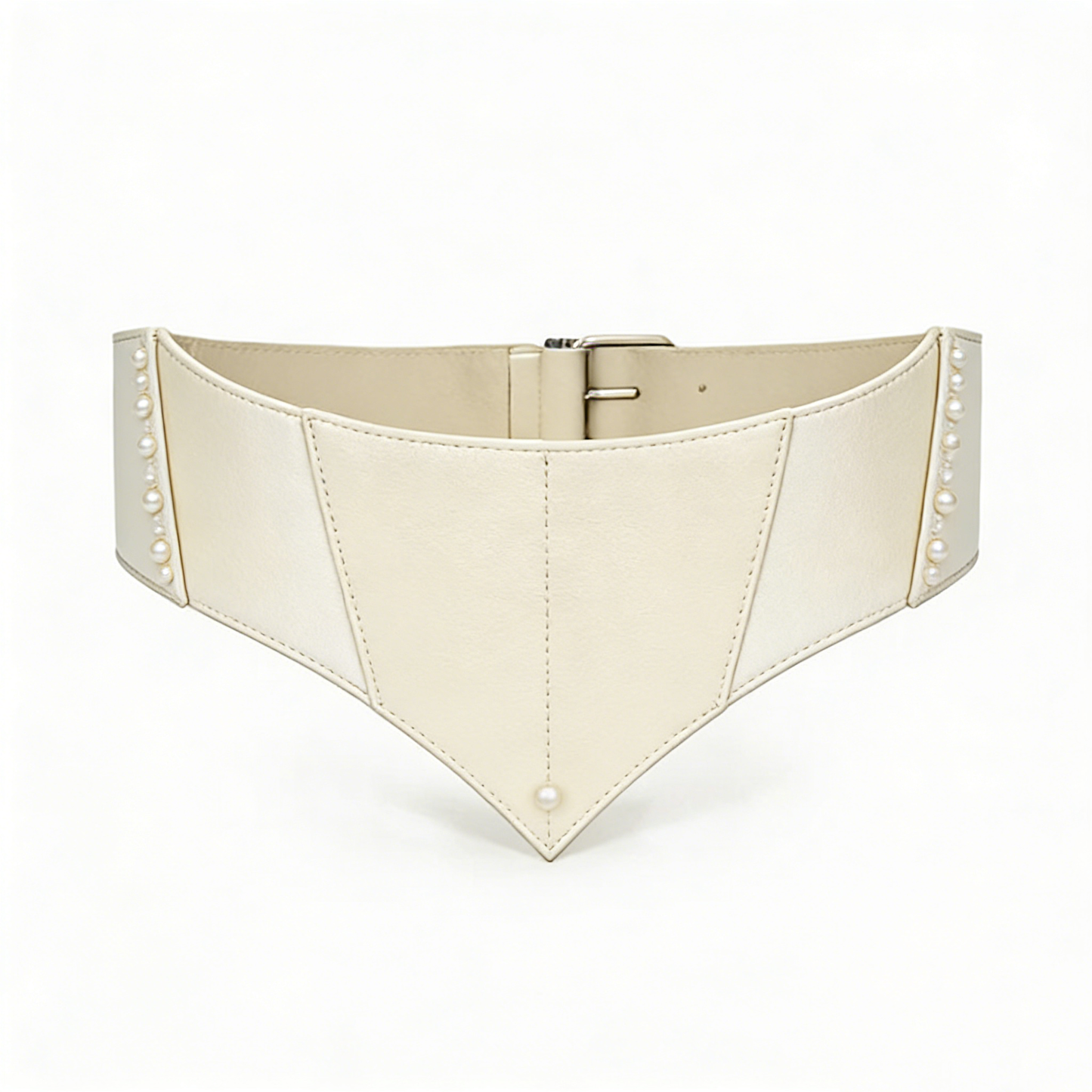 Ivory V-Shaped Corset Belt with Pearl Trim