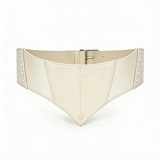 Ivory V-Shaped Corset Belt with Pearl Trim