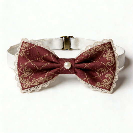 Burgundy Lace Bow Tie