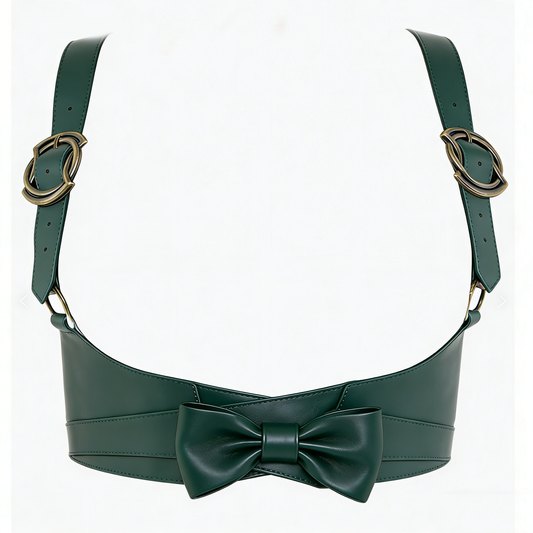 Emerald Green Leather Harness Belt with Bow