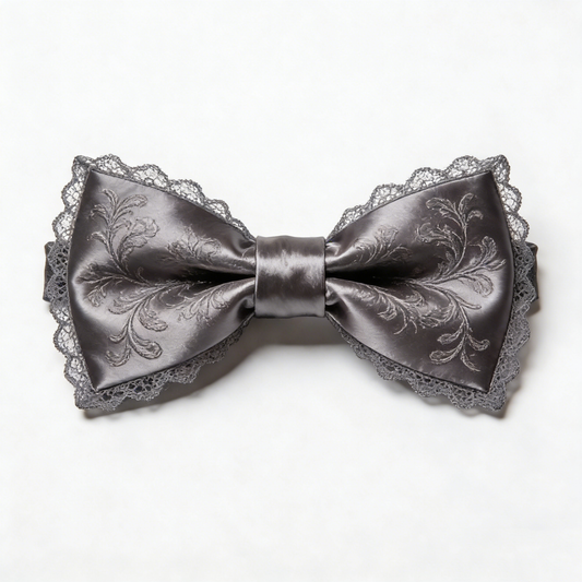 Gray Satin Lace Bow Tie