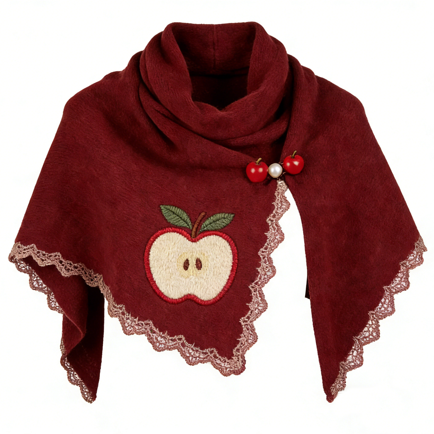 Burgundy Apple Embroidery Wool Shawl