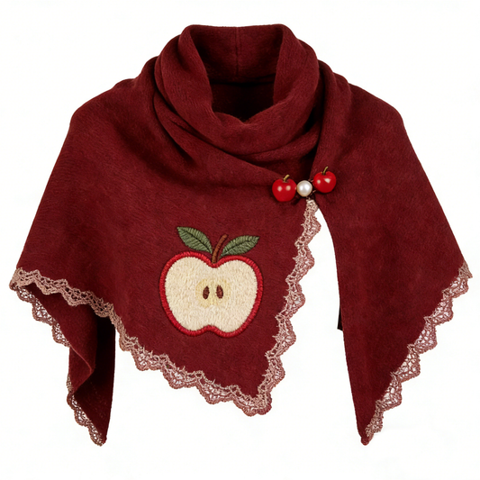 Burgundy Apple Embroidery Wool Shawl